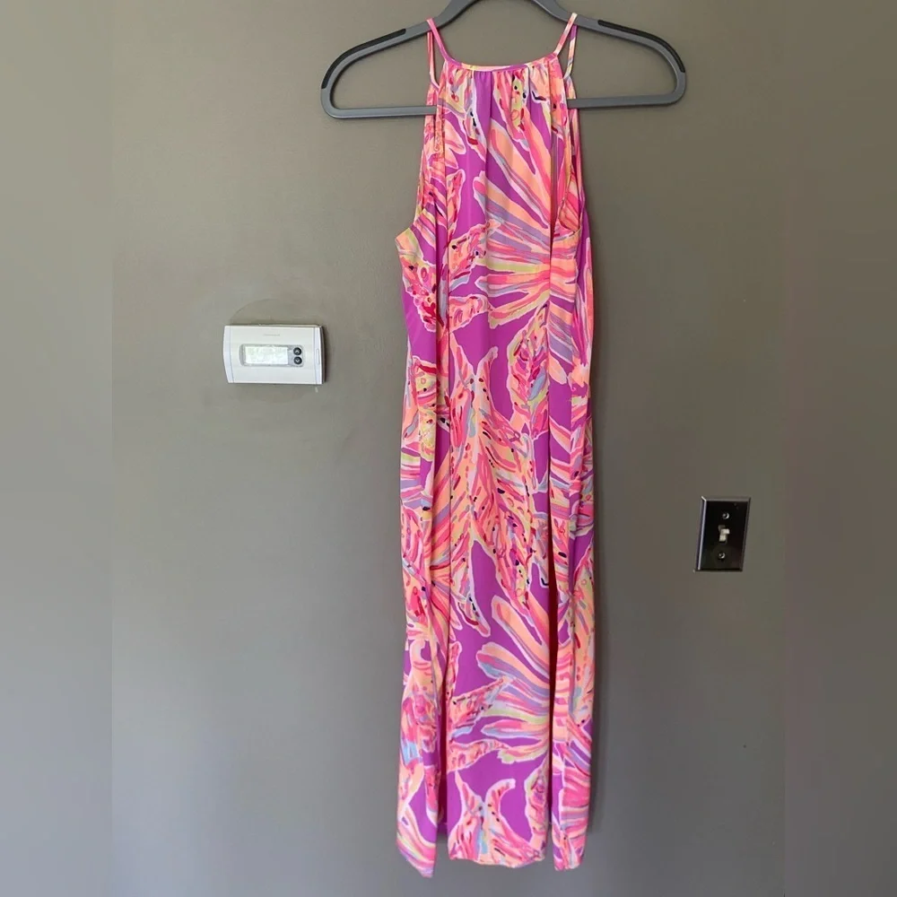 LILLY PULITZER 100% Silk Lachelle Bright Midi Dress Size XS